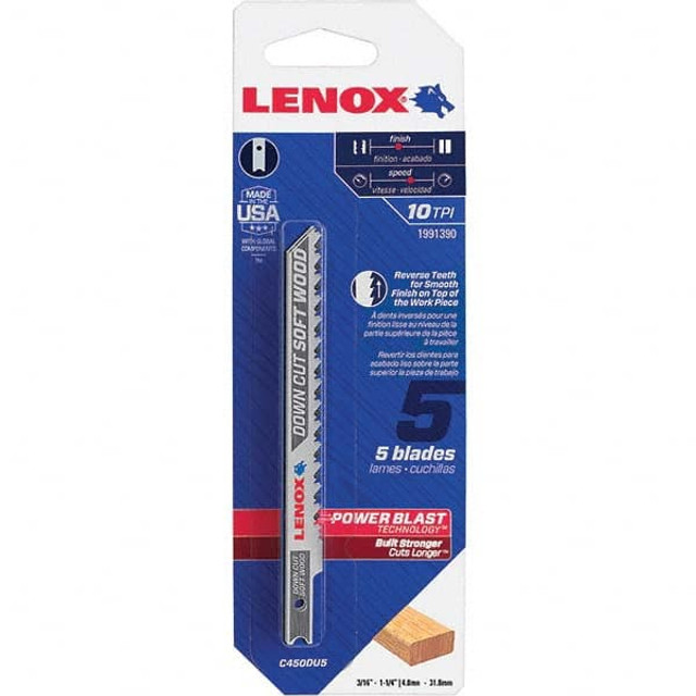 Lenox 1991390 Jigsaw Blade: Bi-Metal, 10 TPI, 0.058" Blade Thickness, 5/16" Blade Width