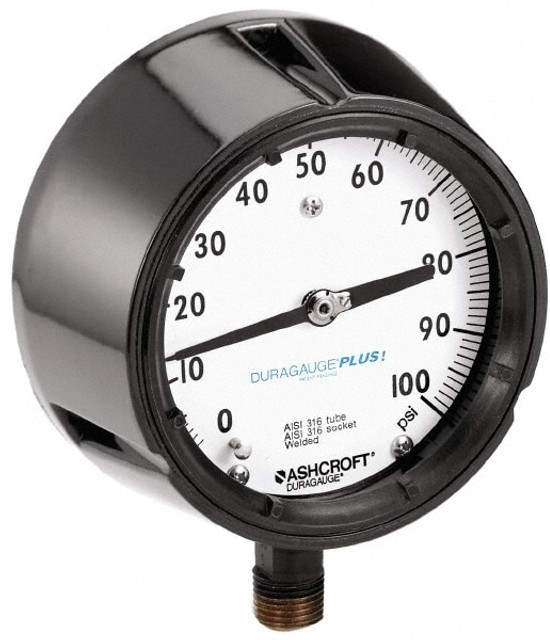 Ashcroft 96248 Pressure Gauge: 4-1/2" Dial, 0 to 60 psi, 1/4" Thread, MNPT, Rear Flange Mount