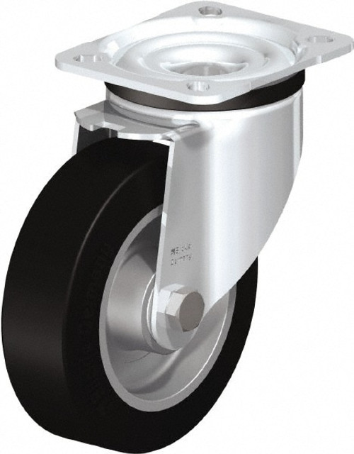 Blickle 293597 Swivel Top Plate Caster: Solid Rubber, 5" Wheel Dia, 1-37/64" Wheel Width, 550 lb Capacity, 6-7/64" OAH