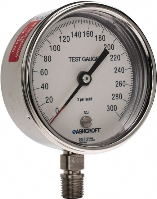 Ashcroft 92914 Pressure Gauge: 3" Dial, 0 to 200 psi, 1/4" Thread, NPT, Lower Mount