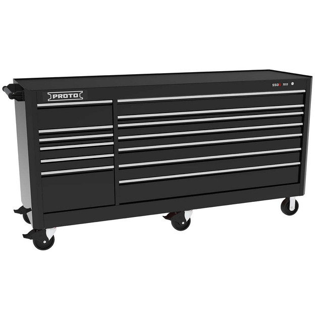 Proto J558846B-13BK Tool Roller Cabinets; Drawers Range: 10 - 15 Drawers ; Overall Weight Capacity: 900lb ; Top Material: Vinyl ; Color: Gloss Black ; Locking Mechanism: Keyed ; Width Range: 48" and Wider