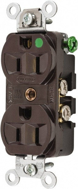 Hubbell Wiring Device-Kellems HBL8200H Straight Blade Duplex Receptacle: NEMA 5-15R, 15 Amps, Self-Grounding