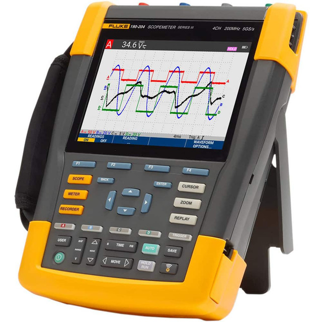 Fluke FLUKE-190-204-I Oscilloscopes; Oscilloscope Type: Portable Oscilloscope ; Bandwidth (MHz): 200 ; Number of Channels: 4 ; Display Type: LCD ; Maximum Vertical Deflection (mV/div): 100 ; Minimum Vertical Deflection (mV/div): 2