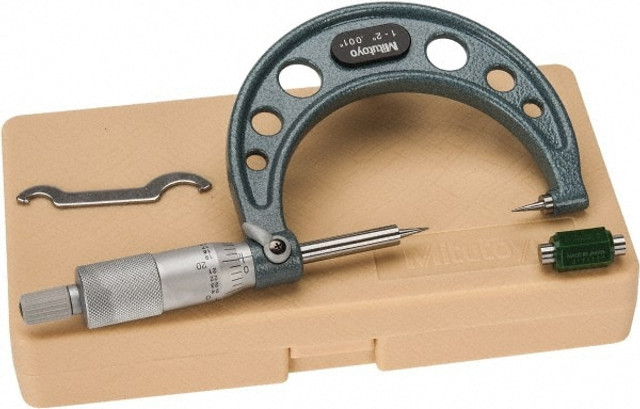 Mitutoyo 112-190 1 to 2 Inch, 49mm Throat Depth, Ratchet Stop, Mechanical Point Micrometer