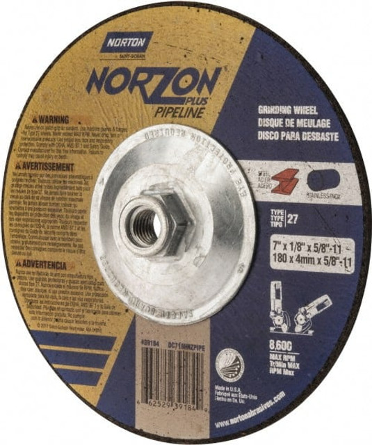 Norton 66252939184 Depressed Center Wheel: Type 27, 7" Dia, Ceramic