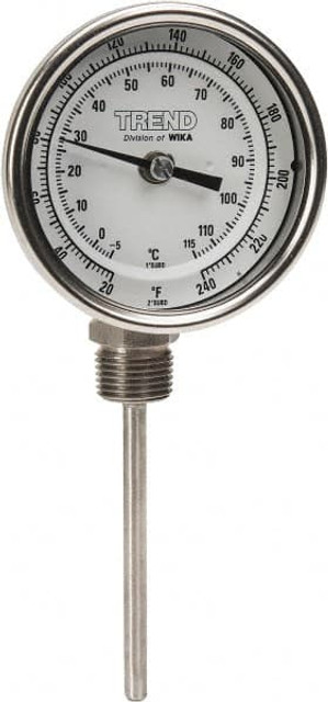 Wika 31040A007G4 Bimetal Dial Thermometer: 20 to 240 ° F, 4" Stem Length