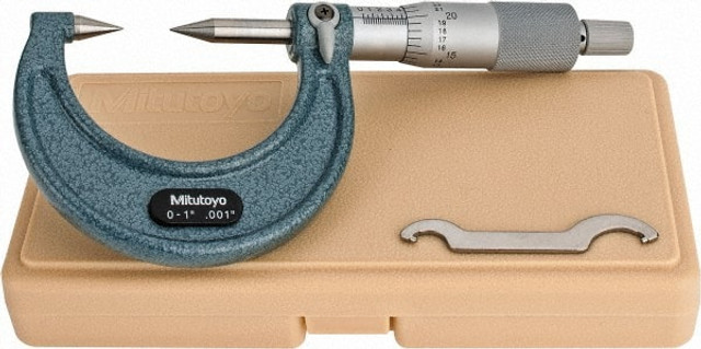 Mitutoyo 112-225 1 Inch, 38mm Throat Depth, Ratchet Stop, Mechanical Point Micrometer