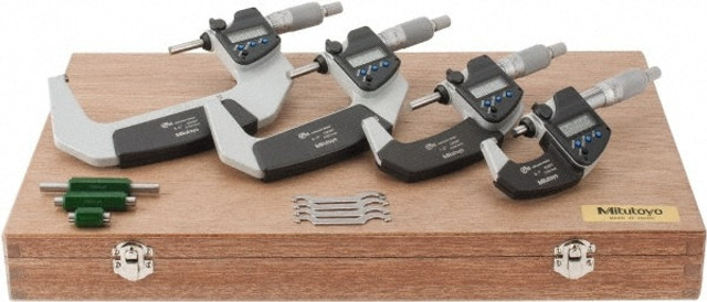 Mitutoyo 293-961-30 0 to 4" Range, 0.001mm Resolution, IP65, 4 Piece Electronic Outside Micrometer Sets