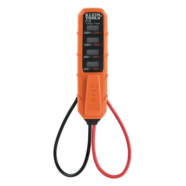 Klein Tools ET45 Circuit Continuity & Voltage Testers; Tester Type: Voltage Tester ; Maximum Voltage: 330V ; Display Type: Analog; LED ; Includes: Leads ; Standards: Safety Rating: CATIII 350V, Class 2, Double insulation