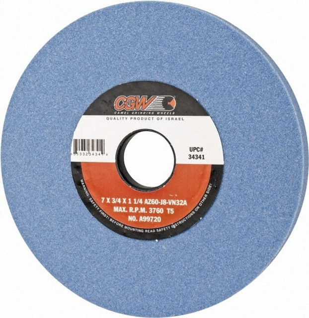 CGW Abrasives 34341 Surface Grinding Wheel: 7" Dia, 3/4" Thick, 1-1/4" Hole, 60 Grit, J Hardness