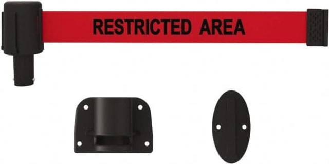 Banner Stakes PL4113 Wall-Mounted Indoor Barrier: Black on Red, 15' Long, 2-1/2" Wide