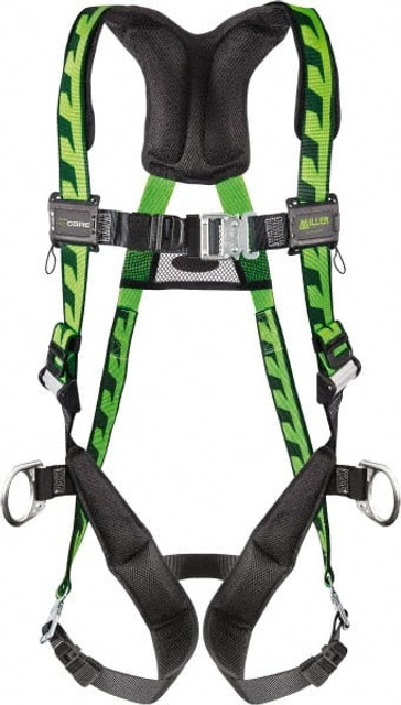 Miller AC-QC-D/UGN Fall Protection Harnesses: 400 Lb, AirCore Back and Side D-rings Style, Size Universal, Polyester