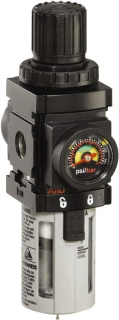 ARO/Ingersoll-Rand P39124-604 FRL Combination Unit: 1/4 NPT, Miniature, 1 Pc Filter/Regulator with Pressure Gauge