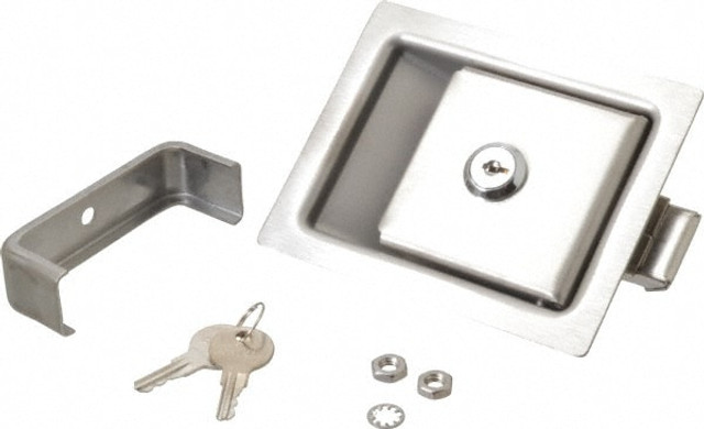 MSC 64-10-302-50 Paddle Door Latch: 5" OAL, 4" OAW, 1.938" OAH, Stainless Steel & Steel, Brushed Finish