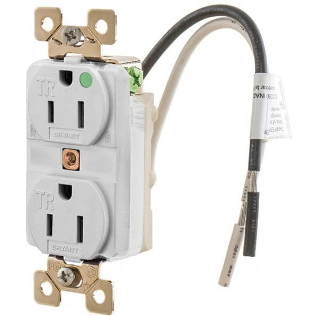 Bryant Electric BRY8200WTR Straight Blade Duplex Receptacle: NEMA 5-15R, 15 Amps, Grounded