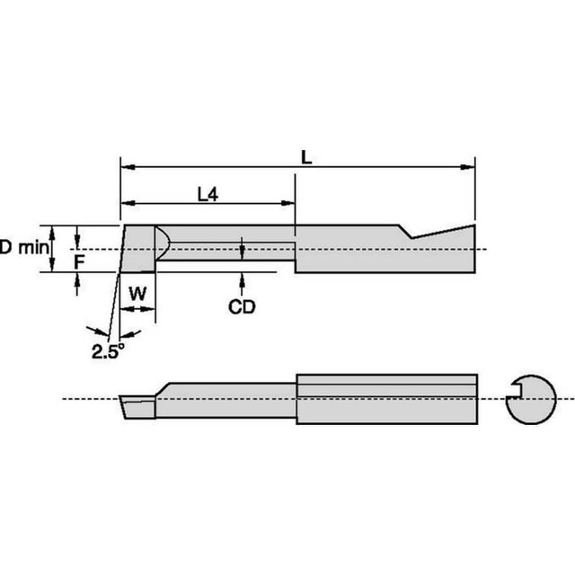 Widia 2836550 0.156" Shank Diam, 0.0299" Groove Width, 0.11" Min Hole Diam, 0.312" Max Hole Depth, Grooving Tool