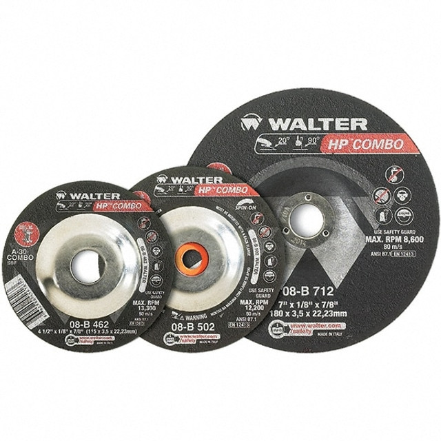WALTER Surface Technologies 08B712 Depressed Grinding Wheel:  Type 27,  7" Dia,  1/8" Thick,  7/8" Hole,  Aluminum Oxide