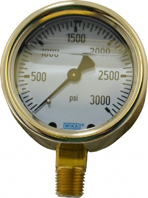 Wika 9310800 Pressure Gauge: 2-1/2" Dial, 0 to 3,000 psi, 1/4" Thread, NPT, Lower Mount