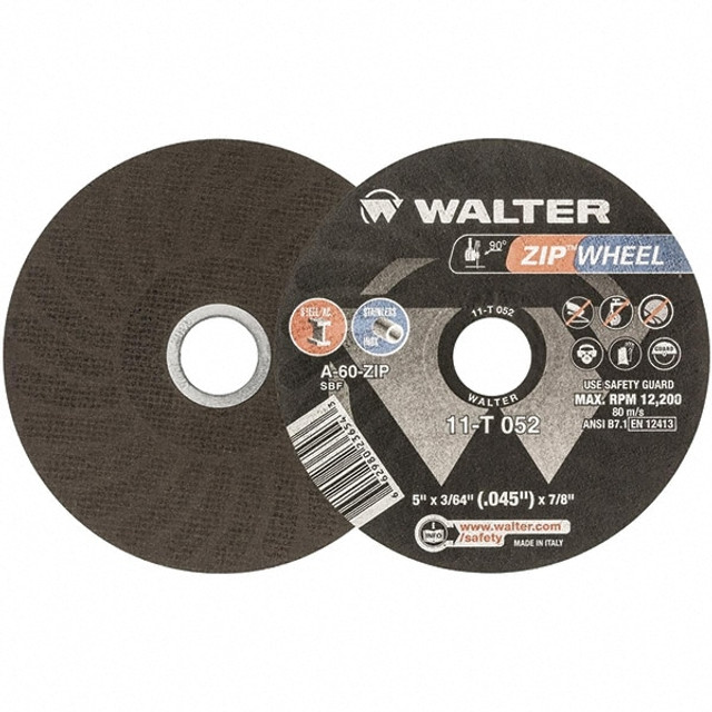 WALTER Surface Technologies 11T052 Cut-Off Wheel: 5" Dia, 3/64" Thick, 7/8" Hole, Aluminum Oxide