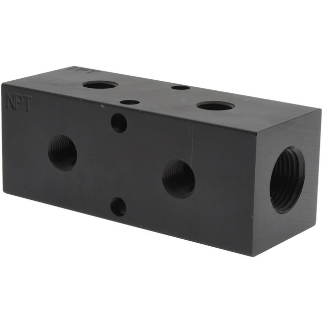 MSC PCM20-125R-02BW Manifold: 3/8" Inlet, 1/8" Outlet, 2 Inlet Ports, 2 Outlet Ports, 3.25" OAL, 1.25" OAW, 1-1/4" OAH