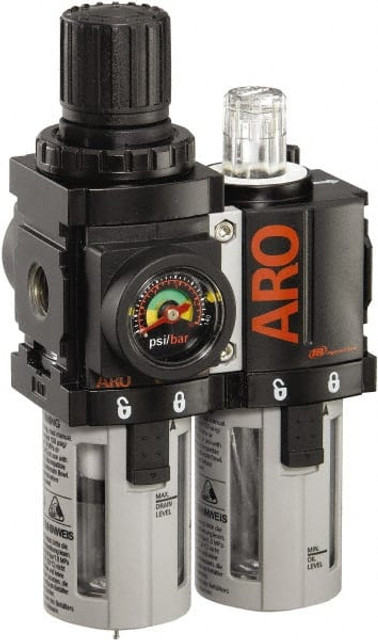 ARO/Ingersoll-Rand C38111-600 FRL Combination Unit: 1/8 NPT, Miniature, 2 Pc Filter/Regulator-Lubricator with Pressure Gauge