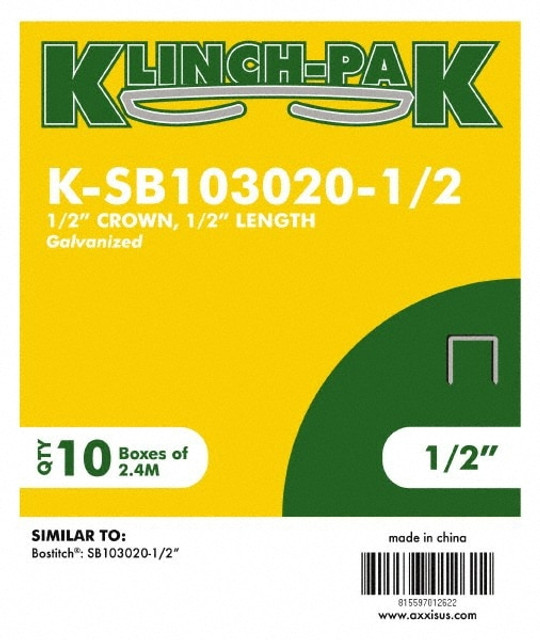 Klinch-Pak K-SB103020-1/2 Narrow Crown Construction Staple: 1/2" Wide, 1/2" Long