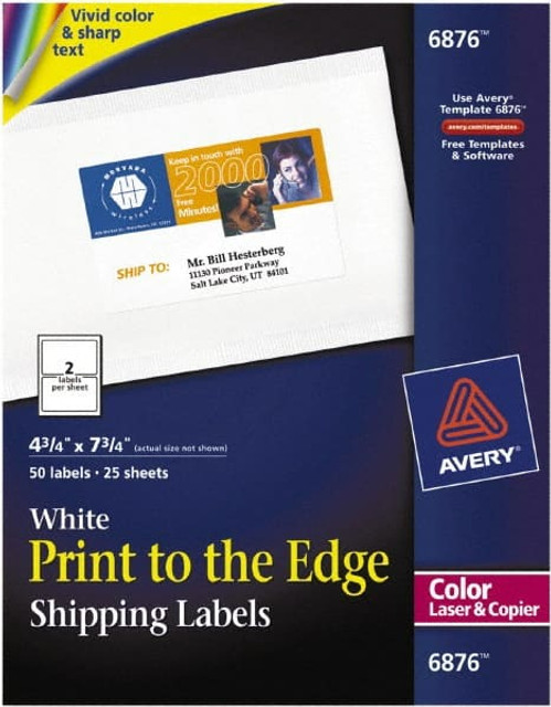 AVERY 06876 Label Maker Label: White, Paper, 7-3/4" OAL, 7-3/4" OAW, 50 per Roll