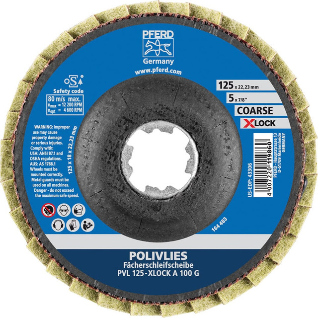 PFERD 43306 Flap Disc: 7/8" Hole, 100 Grit, Aluminum Oxide, Compact