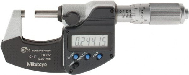 Mitutoyo 293-348-30 Electronic Outside Micrometer: 1" Max, Solid Carbide Face, IP65