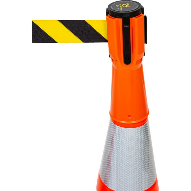 Xpress SAFETY CSAFEOYB11 Cone-Mounted Retractable Belt Barrier, Orange casing, 11 Ft. Yellow / Black Belt
