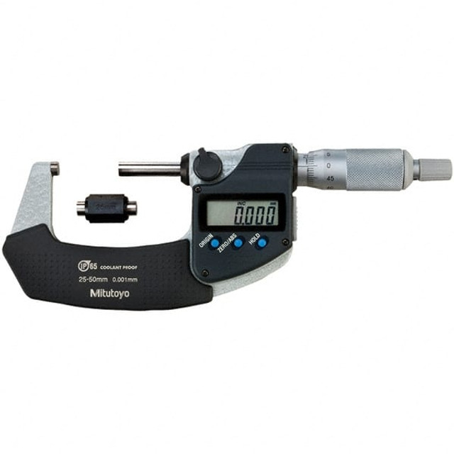 Mitutoyo 293-231-30 Electronic Outside Micrometer: 25 mm, Carbide Tipped Measuring Face, IP65