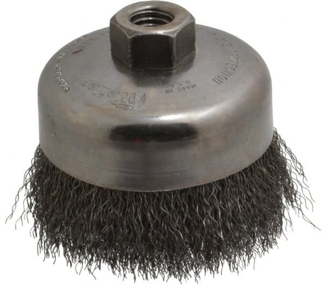 Weiler 93651 Cup Brush: 4" Dia, 0.0118" Wire Dia, Steel, Crimped