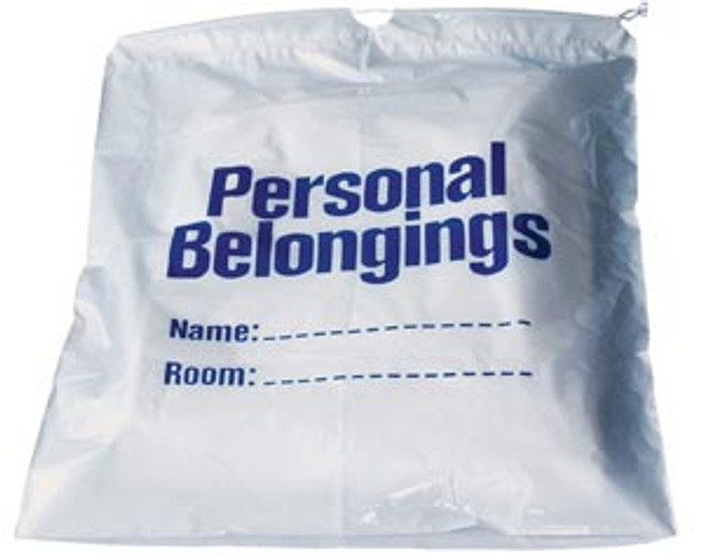 New World Imports  DSPB2 Personal Belongings Drawstring Bag, 17" x 20", White Bag with Blue Imprinting, 250/cs
