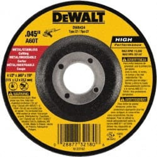 DeWALT DW8424B5 Depressed Center Wheel: Type 27, 4-1/2" Dia, 0.045" Thick, Aluminum Oxide