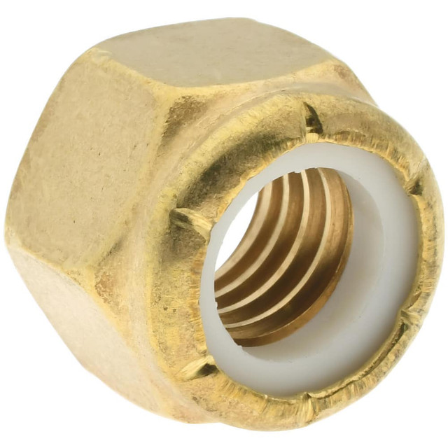 Value Collection 7-N-37C Hex Lock Nut: Insert, Nylon Insert, 3/8-16, Brass, Uncoated