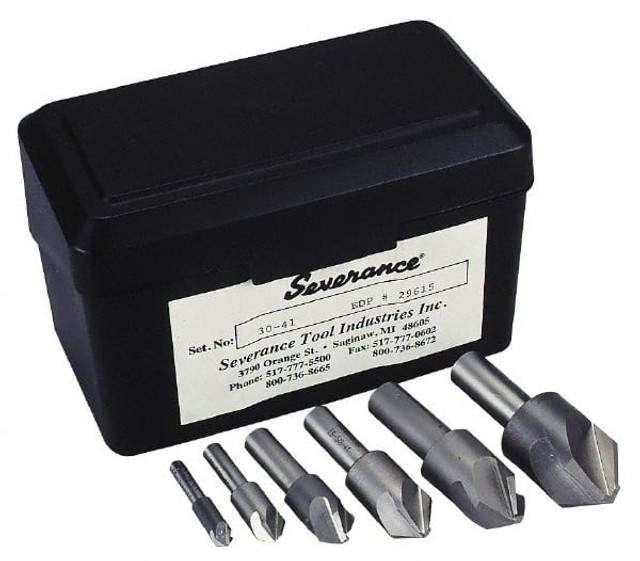 Made in USA 29617 Countersink Set: 6 Pc, 1/4 to 1" Head Dia, 4 Flute, 100 ° Included Angle