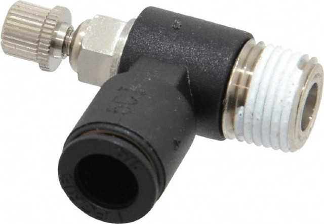 Legris 7665 56 11 Air Flow Control Valve: Miniature Exhaust, Tube x NPT, 1/4" Tube OD, 145 Max psi