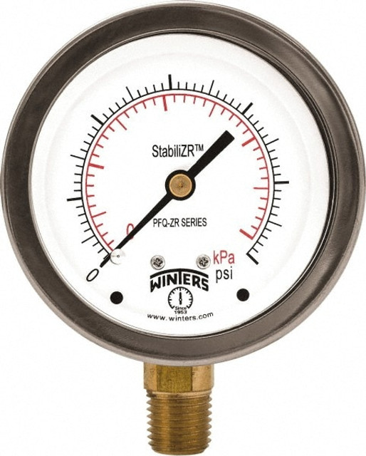 Winters PFQ817ZR Pressure Gauge: 2-1/2" Dial, 1/4" Thread, NPT, Bottom Mount