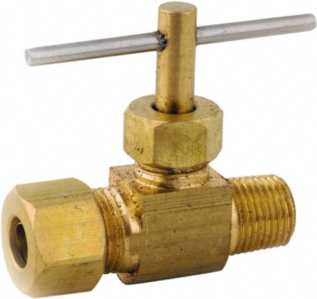 ANDERSON METALS 709101-0404 Needle Valve: Straight, 1/4 x 1/4" Pipe, Lead-Free Brass Body, Brass Seal