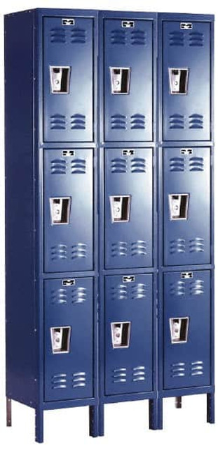 Hallowell U3228-3A-MB 3-Wide Locker: 12" Wide, 11" Deep, 78" High, Padlock