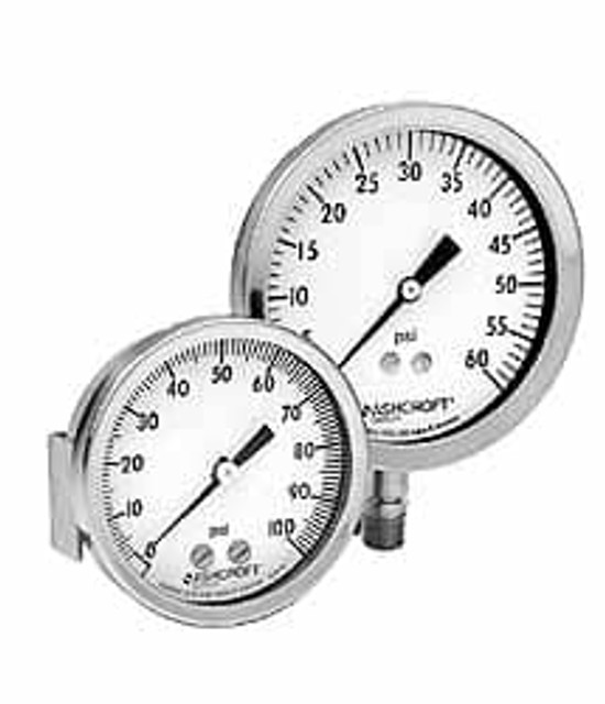 Ashcroft 94889 Pressure Gauge: 2-1/2" Dial, 100 psi, 1/4" Thread, NPT, Center Back Mount