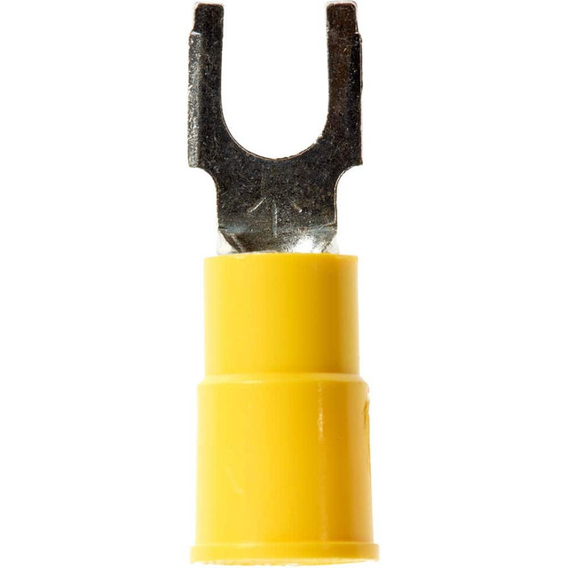 3M 7010400879 Standard Fork Terminal: Yellow, Vinyl, Partially Insulated, #6 Stud, Crimp