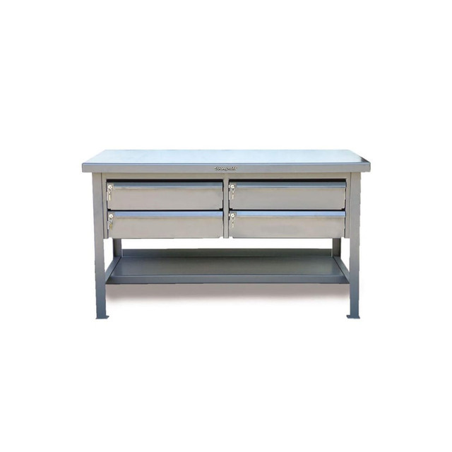 Strong Hold T4830-4DB-KL Stationary Work Benches, Tables; Table Type: Work Table; Bench Style: Extreme-Duty Workstation; Edge Type: Straight; Leg Style: Fixed; Depth (Inch): 30; Color: Graphite Gray; Maximum Height (Inch): 34; Maximum Height: 34 in; 