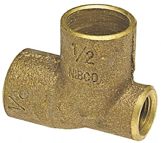 NIBCO B038750 Cast Copper Pipe Baseboard Tee: 3/4" x 1/8" x 1" Fitting, C x F x C, Pressure Fitting