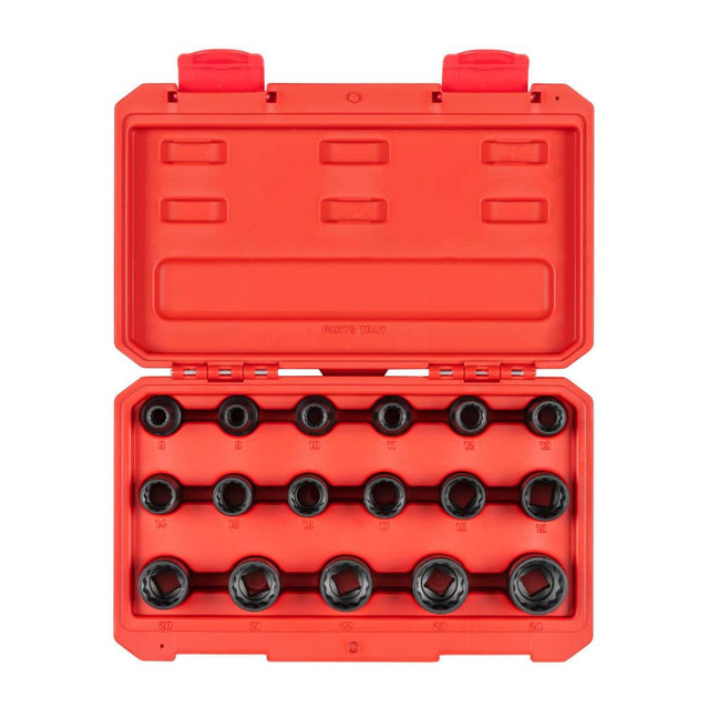 Tekton SID92338 1/2 Inch Drive 12-Point Impact Socket Set, 17-Piece (8-24 mm)