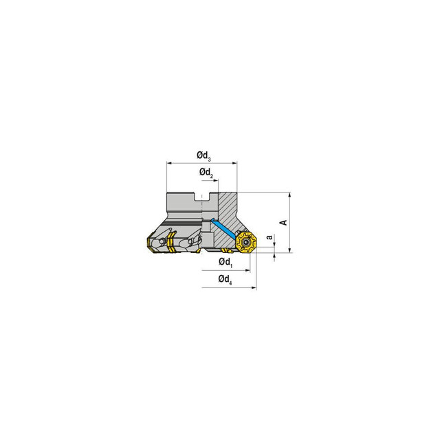 Ceratizit 5077720025 Indexable Chamfer & Angle Face Mills; Minimum Cutting Diameter (mm): 200.00 ; Maximum Cutting Diameter (mm): 210.20 ; Maximum Depth of Cut (mm): 3.50 ; Arbor Hole Diameter (mm): 60.00 ; Lead Angle: 45.000 ; Compatible Insert Size