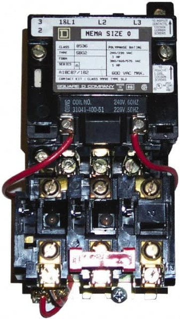 Square D 8536SBO2V02SX10 110 Coil VAC at 50 Hz, 120 Coil VAC at 60 Hz, 18 Amp, Nonreversible Open Enclosure NEMA Motor Starter