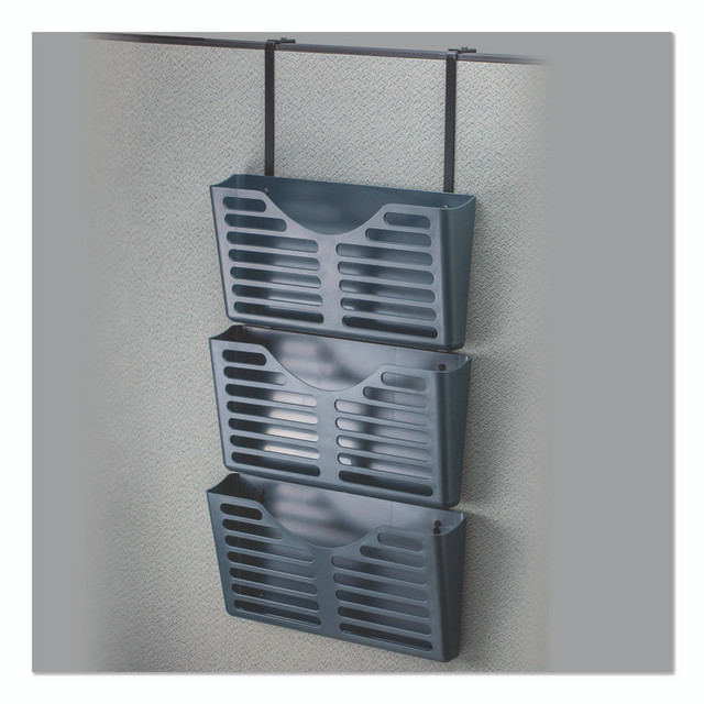 UNIVERSAL OFFICE PRODUCTS 08163 Recycled Plastic Cubicle Triple File Pocket, Cubicle Pins Mount, 13.5 x 4.75 x 28, Charcoal, 3/Pack