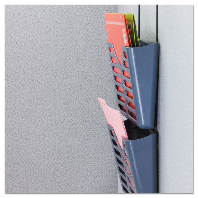 UNIVERSAL OFFICE PRODUCTS 08163 Recycled Plastic Cubicle Triple File Pocket, Cubicle Pins Mount, 13.5 x 4.75 x 28, Charcoal