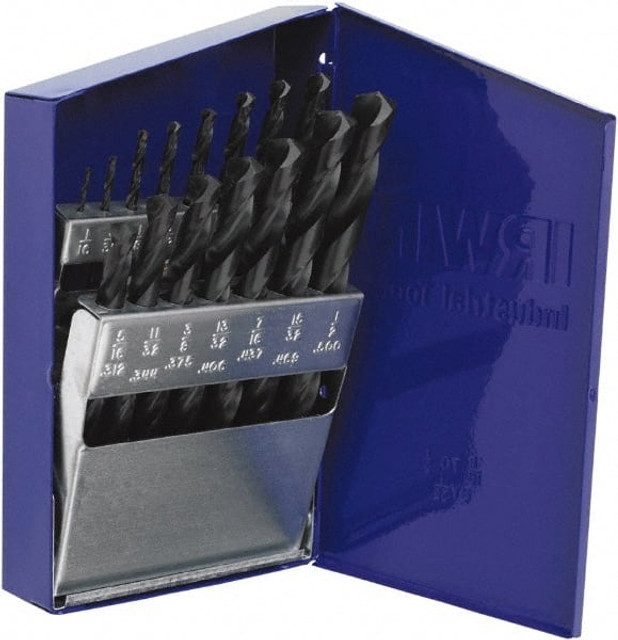 Irwin 63537 Drill Bit Set: Jobber Length Drill Bits, 15 Pc, 0.0625" to 0.5" Drill Bit Size, 135 °, High Speed Steel